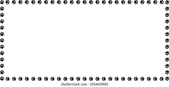 Rectangle frame made of black animal paw prints on white background. Vector illustration, template, border, framework, photo frame, poster, banner, cats or dogs paw walking track.