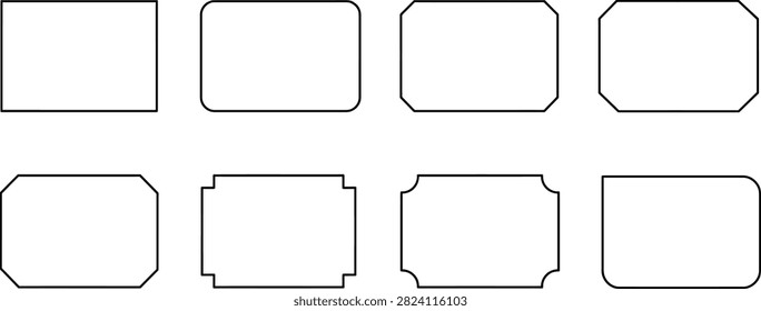Rectangle frame outline set with eight rounded and clipped corner border designs