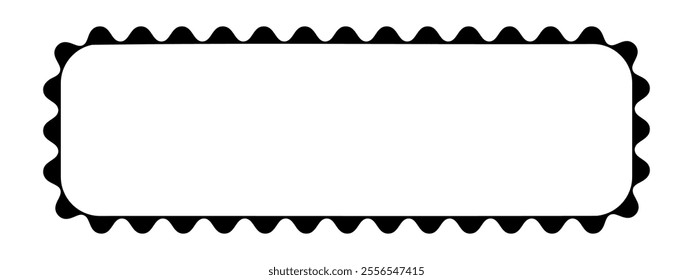 Rectangle frame with scalloped borders. Empty tag, label or box template with wavy edges isolated on white background. Picture or mirror vignette. Vector graphic illustration.