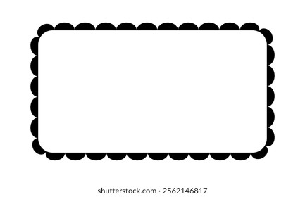 Rectangle frame with scalloped borders. Rectangular vignette for picture or mirror with lace edges isolated on white background. Blank tag, box or label template. Vector graphic illustration.