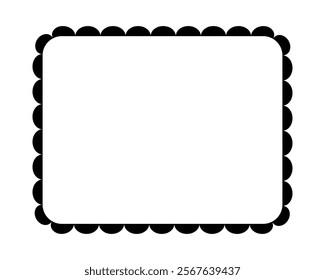 Rectangle frame with scalloped borders. Vignette for picture or mirror with frilly edges isolated on white background. Vector graphic illustration.