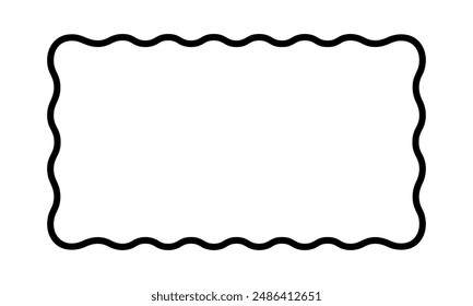 Marco rectangular con bordes festoneados. Forma rectangular con bordes ondulados. Marco de imagen o foto, cuadro de texto vacío, etiqueta o etiqueta aislado sobre fondo blanco. Ilustración gráfica Vector.