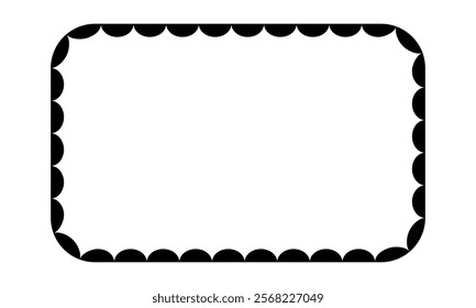 Rectangle frame with scalloped inner borders. Vignette for picture or mirror with frilly inside edges isolated on white background. Vector graphic illustration.