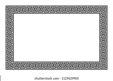 Rectangle frame with seamless meander pattern. Meandros, a decorative border, constructed from continuous lines, shaped into a repeated motif. Greek fret or Greek key. Illustration over white. Vector.