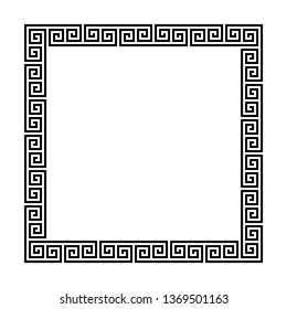 rectangle frame with seamless meander pattern. greek fret repeated motif. greek key. meandros decorative vector border. simple black and white background. textile paint. classic ornament