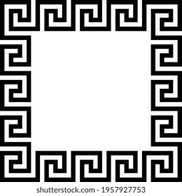 Rectangle frame with seamless meander pattern. Meandros, a decorative border, constructed from continuous lines, shaped into a repeated motif. Greek fret or Greek key. Illustration over white. 