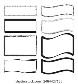 Rectangle frame set. Black vector collection. Decorative border designs. Various style elements.