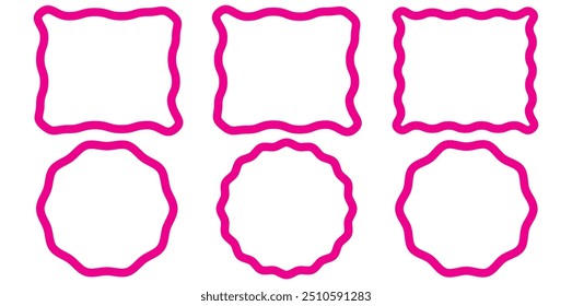 Rectangle frame set. Doodle hand drawn wavy curve deformed textured frames. Border sketch. Vector illustration isolated on a white background.