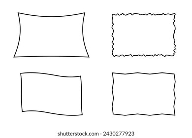 Rectangle frame set. Doodle wavy curve deformed textured frames. Border sketch set. Vector illustration on a white background.