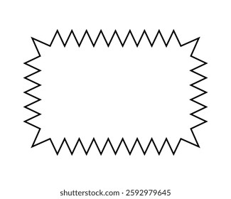 Rectangle frame with spiky zigzag edges. Empty textbox, speech bubble, message header, tag or label rectangular shape with jagged borders isolated on white background. Vector outline illustration.