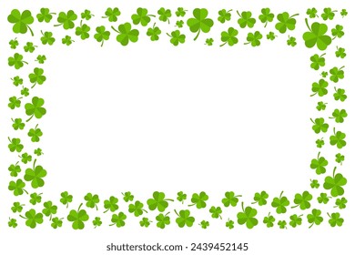 Rectangle frame St Patrick's Day background. Vector illustration for lucky spring design with shamrock. Green clover wave border isolated on transparent background.