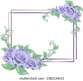 rectangle frame with violet rose ,watercolors style Floral vector decorative greeting card or invitation design background