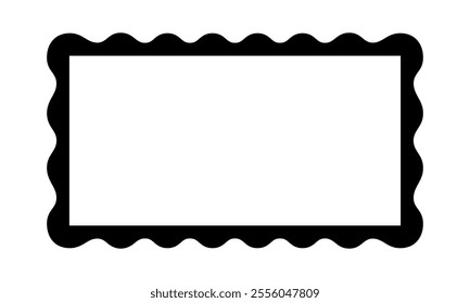 Rectangle frame with wavy edges. Rectangular shape with scalloped borders. Mirror, picture or photo vignette, empty text box, banner, tags or label. Vector graphic illustration.