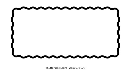 Rectangle frame with wavy edges. Rectangular shape with curvy borders. Empty text box, speech bubble, banner, tag or label isolated on white background. Vector graphic illustration.