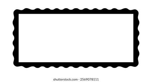 Rectangle frame with wavy edges. Rectangular shape with curvy borders. Empty text box, tag or label isolated on white background. Picture or mirror vignette. Vector graphic illustration.