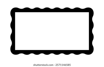 Rectangle frame with wavy edges. Rectangular vignette for mirror, picture or photo with undulate borders. Empty text box, headline, banner, tag or label. Vector graphic illustration.