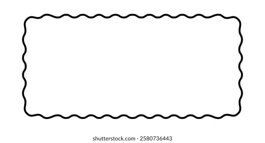 Rectangle frame with wavy edges. Rectangular shapes with curvy borders. Empty text box, stamp, speech bubble, tag or label isolated on white background. Vector graphic illustration.