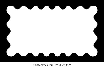 Rectangle frame with wavy inner borders. Rectangular shape with undulated inside edges. Mirror, picture or photo frame, empty text boxes or tags isolated on white background. Vector illustration.