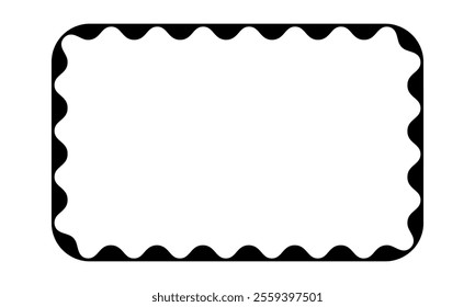 Rectangle frame with wavy inner borders. Rectangular vignette for picture or mirror with scalloped inside edges isolated on white background. Vector graphic illustration.