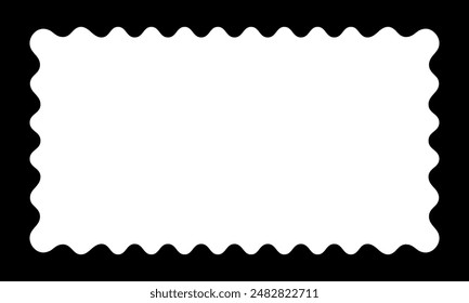 Rectangle frame with wavy inner edges. Rectangular shape with curvy borders. Scalloped picture or photo framework, empty text box, tag or label isolated on white background. Vector illustration.