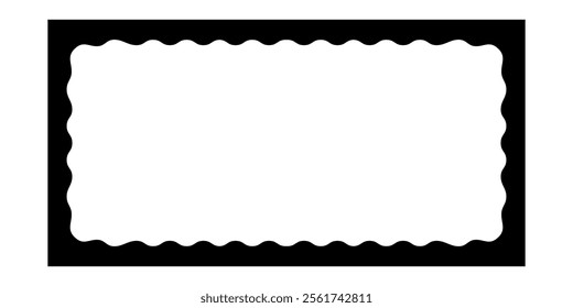 Rectangle frame with wavy inner edges. Rectangular vignette with curvy inside borders. Empty text box, tag or label isolated on white background. Vector graphic illustration.