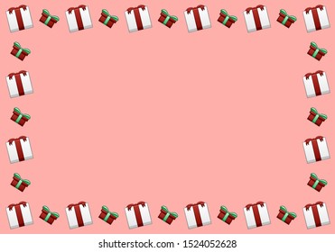 Rectangle frame with white and red gift boxes