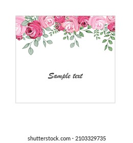 Rectangle frame, wreath design roses bouquet romantic vintage fabric design vector set. Roses frame, banner, wedding, baby shower design