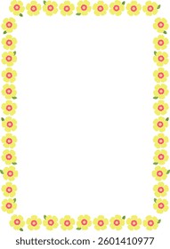 Rectangle frame with yellow flowers. Cute daisy empty frame box. Hand drawn vector element