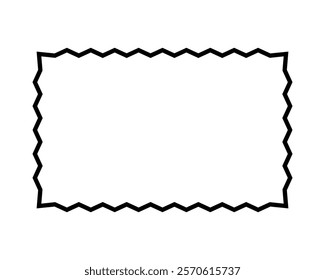 Rectangle frame with zig zag edges. Empty text box, speech bubble, tag or label rectangular shape with jagged borders isolated on white background. Vector graphic illustration.