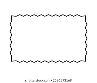 Rectangle frame with zigzag edges. Blank text box, speech bubble, tag or label rectangular shape with jagged borders isolated on white background. Vector outline illustration.