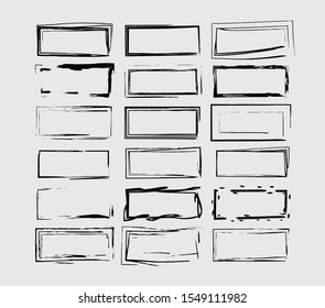 Rectangle frames. Collection of black borders. Bundle of elements for graphic design. Vector illustration.
