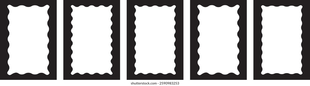 Rectangle frames with wavy edges set. Squiggle photo borders with zig zag edges. Modern graphic template