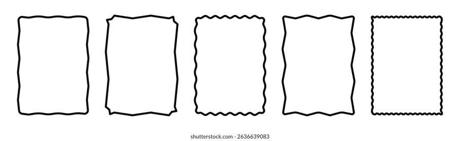 Rectangle frames with wavy edges set. Minimalist style for text, label, picture. Vector.