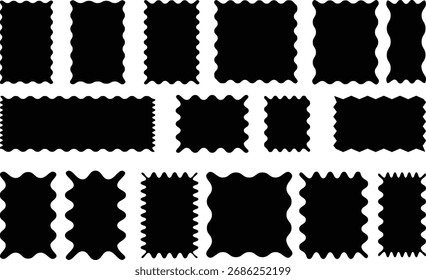 rectangle frames with wavy edges. Square frame with zigzag wavy shapes. Black decorative frames rectangular shape