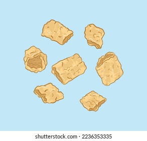 Rectangle fried dried tofu skin in flat vector illustration 