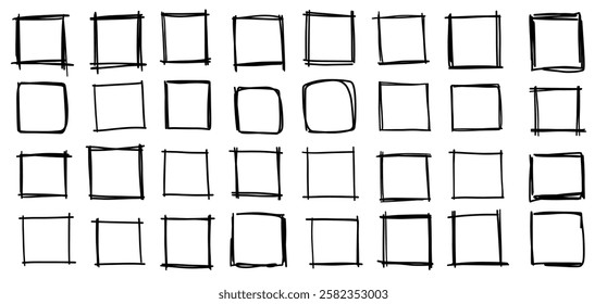 Rectangle gallery doodle frame speech bubble brush square, rectangle, text box template. Crayon chalkboard pencil simple style set.