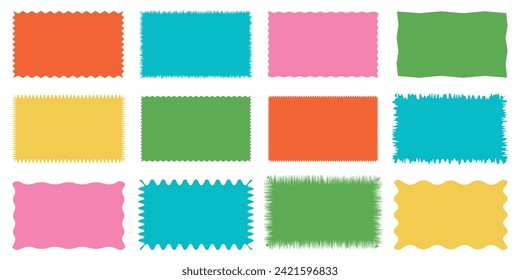 Rechteck Geometrischer Rahmen mit gewellten Kanten.Zigzag Wavy Edge Rechteck Formen Set.Vektor wavy undaltiges Zeichen für Aufkleber, Banner, Social Media-Vorlage, Poster, Dekoration.Vector Jagged