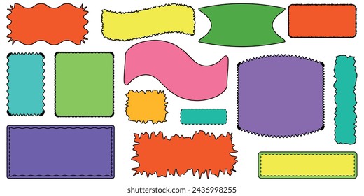 Rectangle Geometric shape frame with wavy edges.Zigzag Wavy Edge rectangle shapes elements set.Vector wavy undalute badge for stickers, banner, social media template,poster, decoration.Vector frame