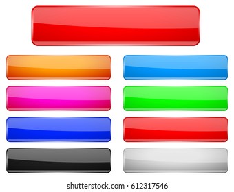 Rectangle Glass Menu Buttons Colored Set. Vector 3d Illustration Isolated On White Background