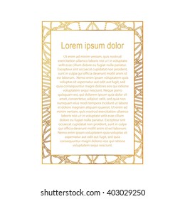 Rectangle gold border frame on a white background. geometric ornament. Can be used for decoration and design photo frame, menu, card, scrapbook, album. Vector Illustration.