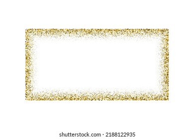 Rectangle de cadre doré à partir de rayures avec illustration vectorielle à l'effet de lumière brillante. Forme abstraite dorée de poussière de métal de luxe pour portail tourbillon, bordure de prix royal décoratif sur fond blanc.