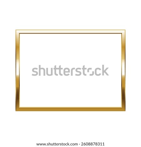 Rectangle gold frame. Isolated luxury rectangle golden border. Gold rectangle flat frame mockup design element. Vector illustration.