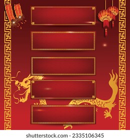 Rectangle gold frame ornament with red background pattern chinese ornament for greeting cards chinese lunar new year, banner, poster, and invitation wedding ethnic asians