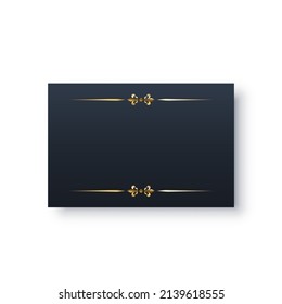 Rectangle with gold frame vector illustration. Elegant black decor object of square shape with shine border and shadow, realistic design with glitter light effect isolated on white background