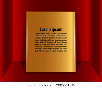 Rectangle gold plaque award, plate medal  isolated perspective gradient red color