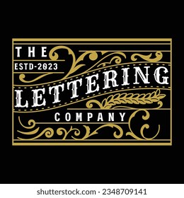 Rectangle Golden Art Deco Vintage Retro Lettering Badge Emblem Label Vector Illustration