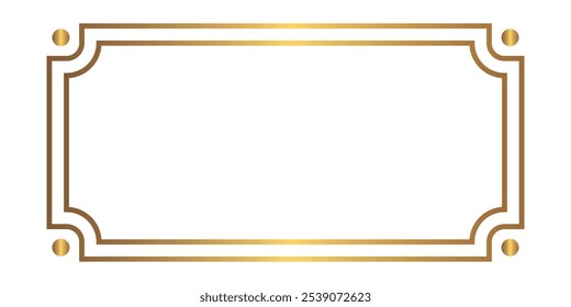 Rectangle golden border double border. Horizontal gold frame vector illustration on transparent background.