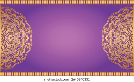 Rectangle golden certificate border pattern line photo frame islamic wedding invitation background with mandala squire frame	