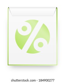 the rectangle with green percent symbol / the stylish sale symbol / the bargain