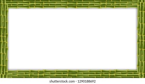 Rectangle green wooden border frame made of realistic bamboo stems with empty copy space for text or image. Vector clip art, banner, template, signboard, billboard isolated on white background